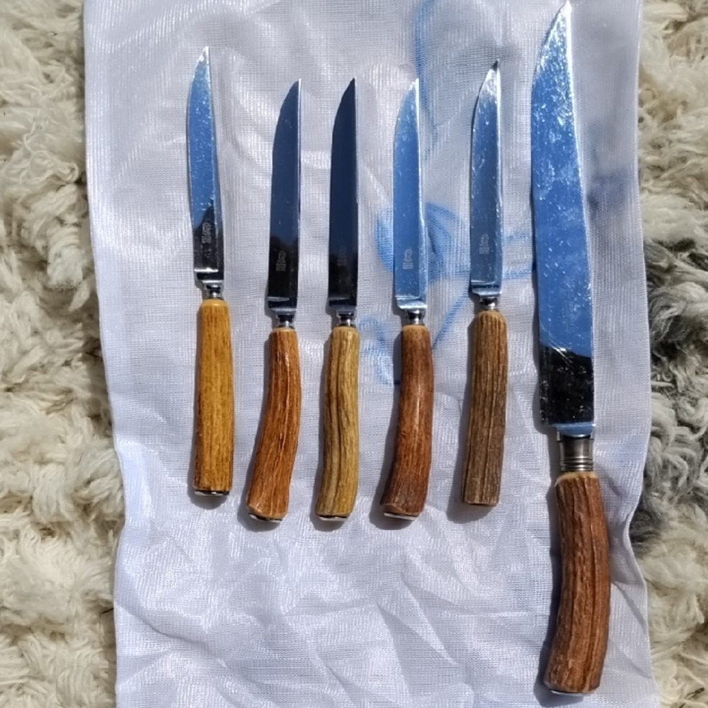 Othello Solingen Antler Handle Carving & Knife Set 6pc.Germany